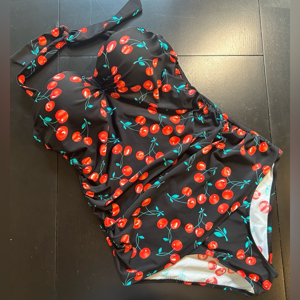 Cherry Design Women's One Piece Swimsuit Size XXL